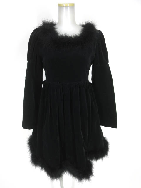 KAZUKO OGAWA フェザー付きラメ入り別珍ワンピース