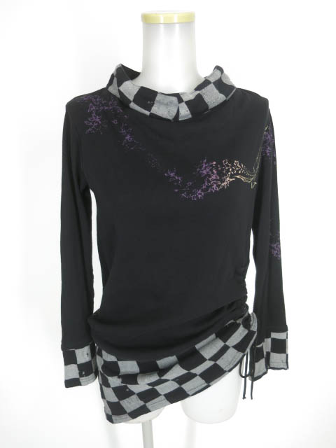 gouk 市松チェック切替長袖トップス