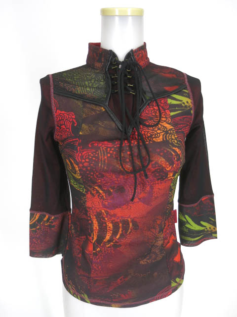 Ozz Croce 和チャイナ柄メッシュチュールカットソー