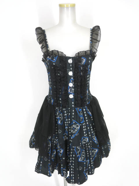 h.NAOTO FRILL トランプ柄ジャンパースカート