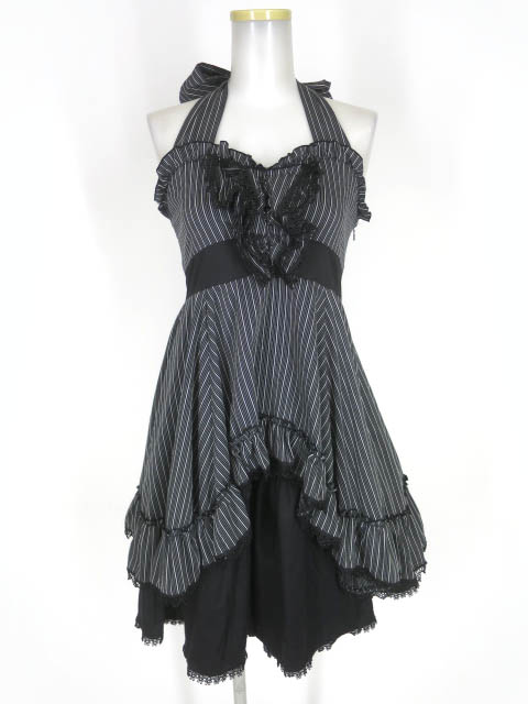 BPN / ストライプホルターネックワンピース / ブラックピースナウ