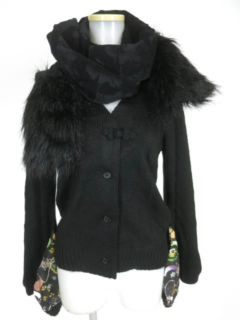 gouk雅 マフラー付き着物袖ニットカーディガン