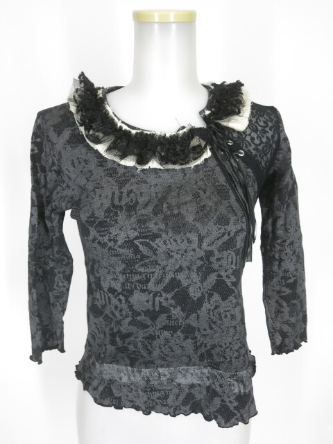 h.NAOTO レースプリント七分袖カットソー