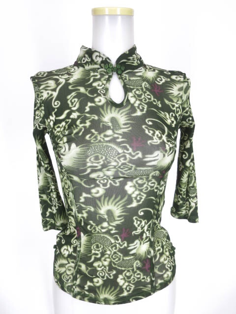 OZZ ONESTE 龍柄 メッシュチュール七分袖カットソー