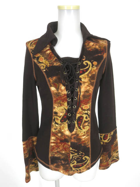 Ozz On hikozoh ペイズリー柄切替 衿付きニットプルオーバー