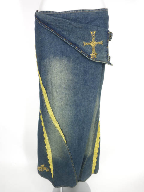 Ozz On レース付きデニムロング巻きスカート