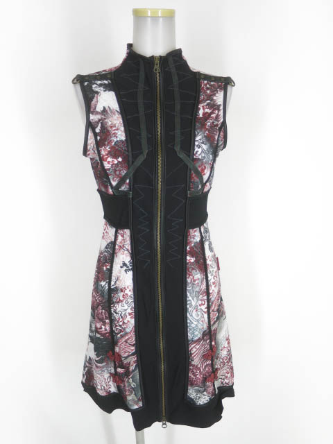 Ozz Croce 和柄ジップアップノースリーブワンピース