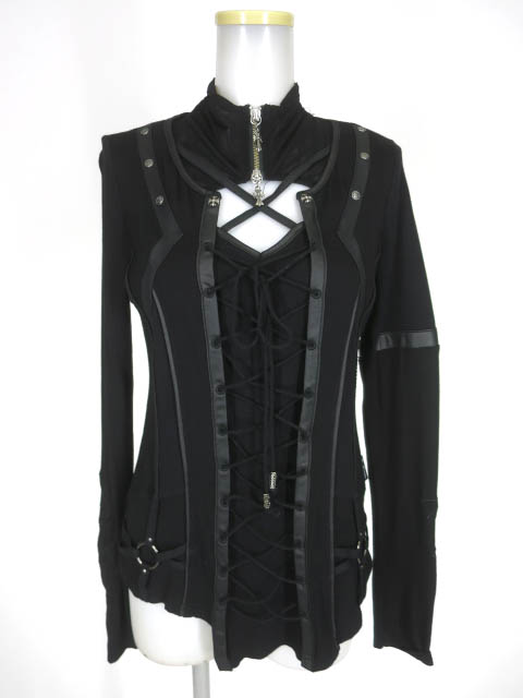 Ozz Croce メッシュネック付き編み上げ長袖カットソー