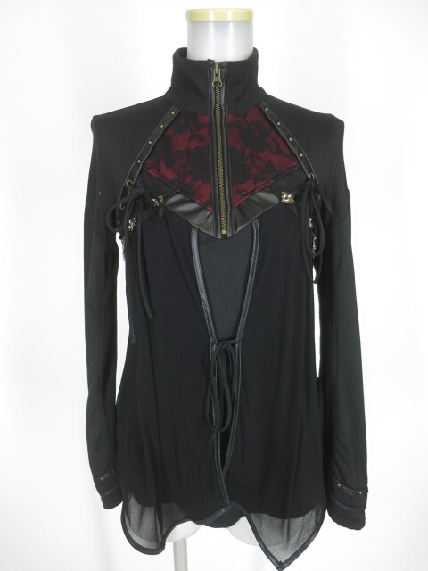 Ozz Croce 蜘蛛のボタン付き メッシュ重ね長袖チュニック