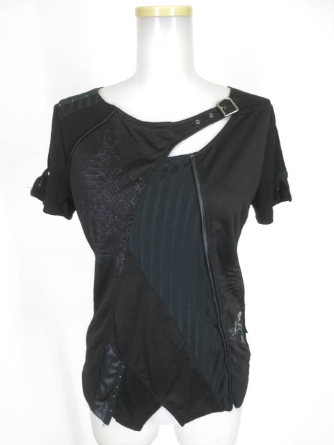 Ozz Croce 龍刺繍入りアシンメトリー切替半袖カットソー