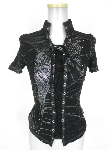 Ozz Croce 編み上げ付き 蜘蛛の巣メッシュ半袖カットソー