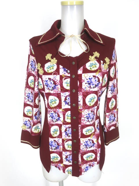 OZZ ONESTE 和花市松チェック柄 カットブラウス