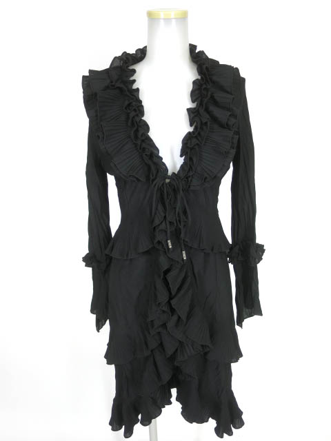 OZZ ANGELO しわ加工プリーツフリルロングカーディガン