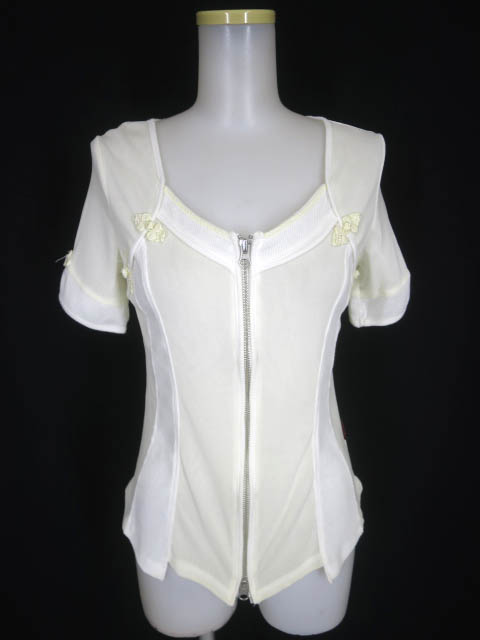 OZZ ONESTE チャイナボタン付きメッシュチュール半袖カーディガン