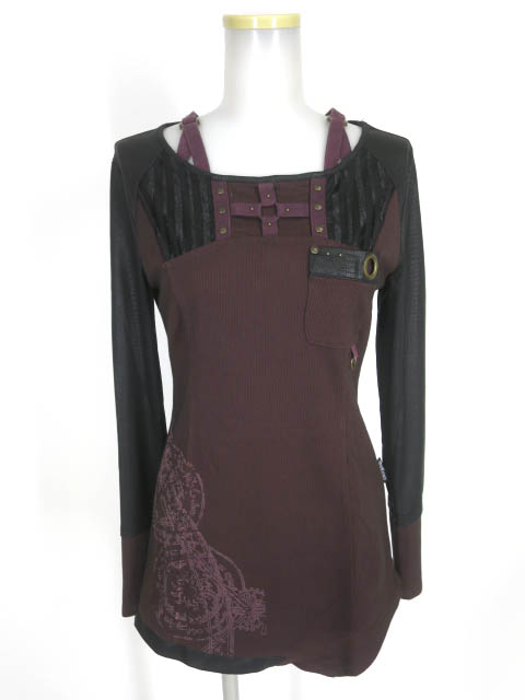 Ozz Croce 肩ベルト付き ストライプ切替長袖カットソー