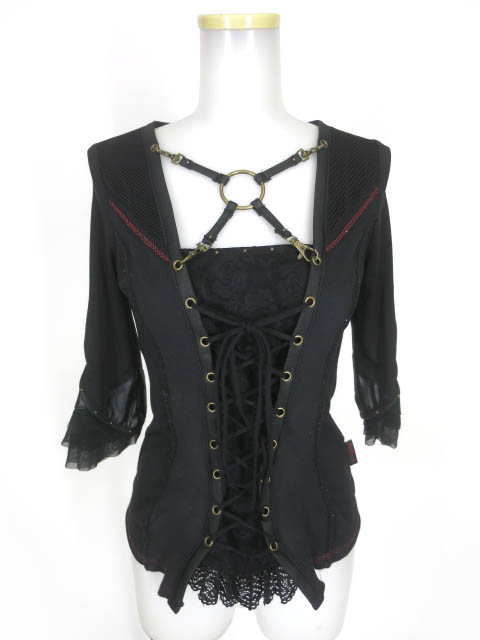 Ozz Croce 編み上げ&リング付き七分袖カットソー