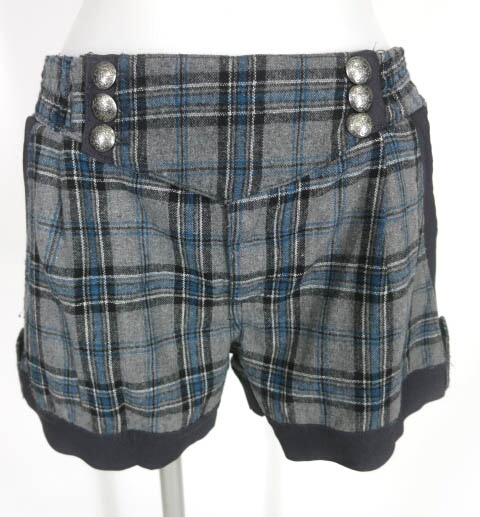 Ozz Croce ローズ刺繍チェック柄ツイードショートパンツ