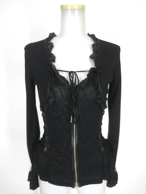 OZZ ONESTE 編み上げ付きジップアップメッシュチュールカーディガン