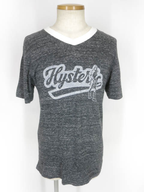 HYSTERIC GLAMOUR ガールプリント コットンニットVネックTシャツ