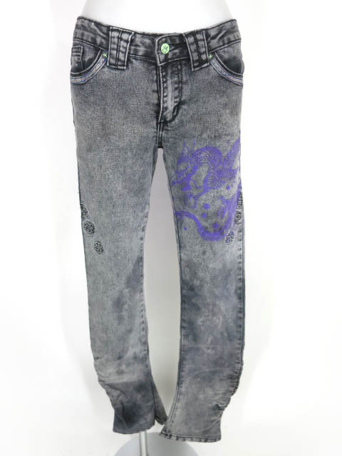 gouk 龍プリント ブリーチ加工デニムパンツ