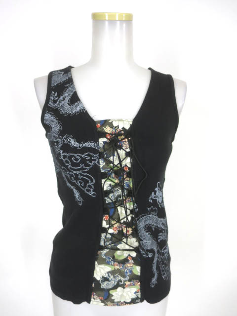 gouk 龍プリント 編み上げ付きタンクトップ