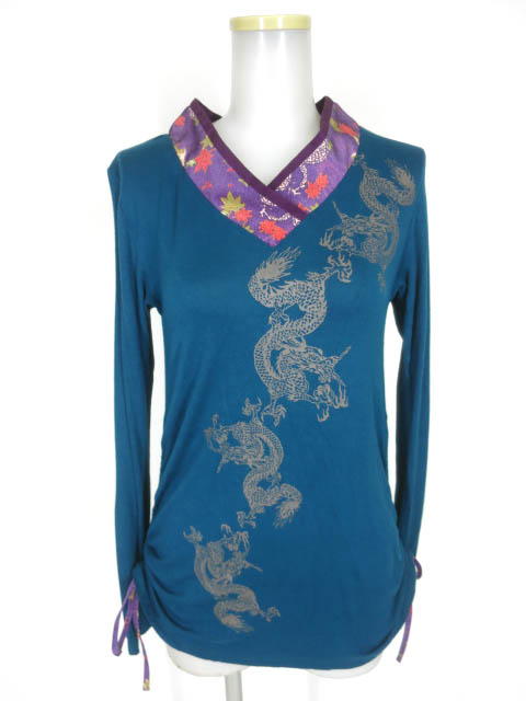 gouk 龍プリント着物襟長袖カットソー
