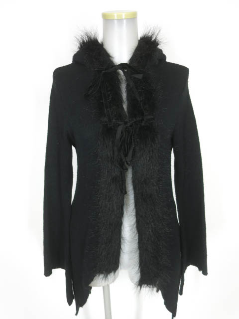 h.NAOTO Blood ファー付きフードニットカーディガン