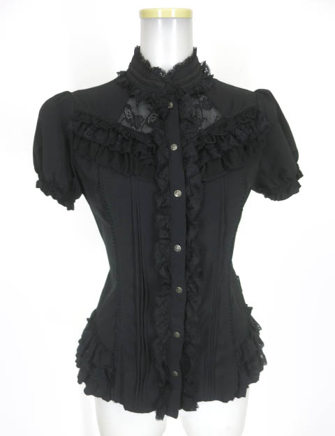 Ozz Croce 胸レース切替半袖ブラウス