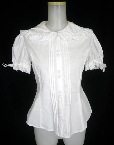 Metamorphose 半袖ピンタックフリルブラウス