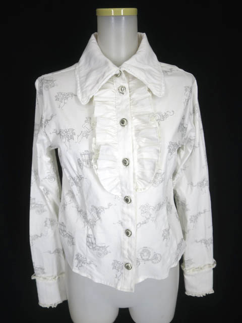 h.NAOTO FRILL 馬車柄ブラウス