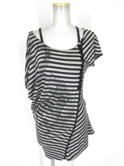 Ozz Croce ボーダー柄アシンメトリーカットソー