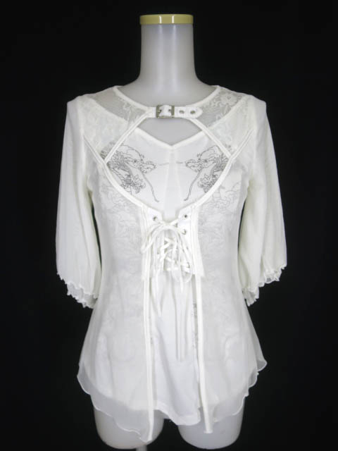 Ozz Croce メッシュチュール切替 龍プリントカットソー