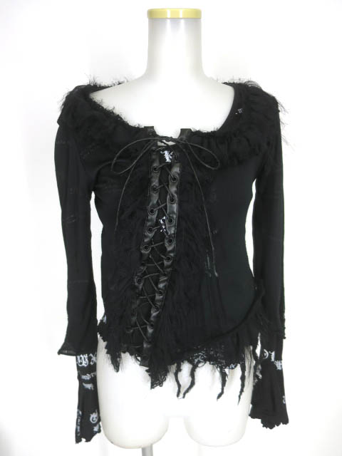 h.NAOTO Blood 編み上げ付きネットレイヤード長袖カットソー