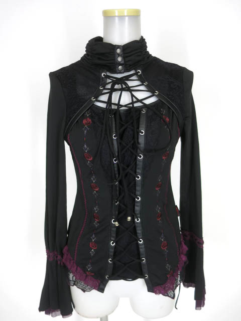 Ozz Croce ローズ刺繍 胸開き長袖カットソー