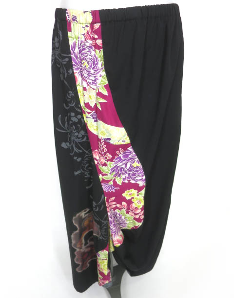 gouk 龍プリント和柄切替ロングスカート