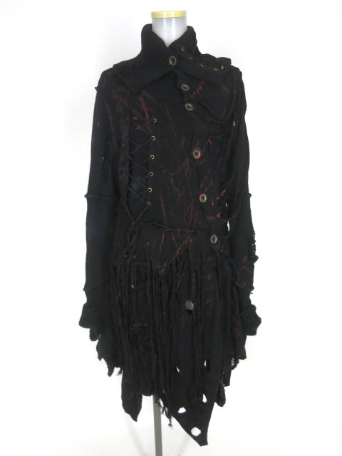 DARK RED RUM H.jelly ダメージロングニットカーディガン