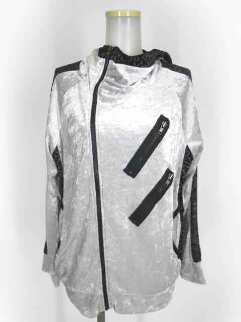 ALGONQUINS ヒョウ柄ニット切替ベロアジップパーカー