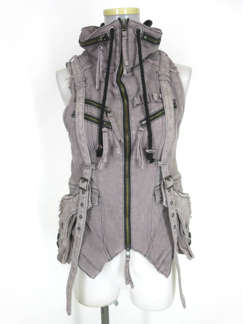 Ozz Croce USED加工ジップアップノースリーブブルゾン