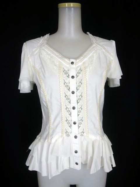 OZZ ONESTE メッシュチュール切替半袖ブラウス