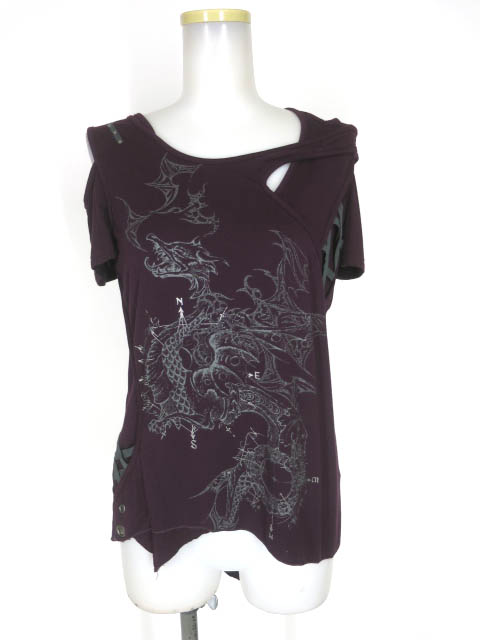 Ozz Croce 龍プリントアシンメトリー半袖カットソー