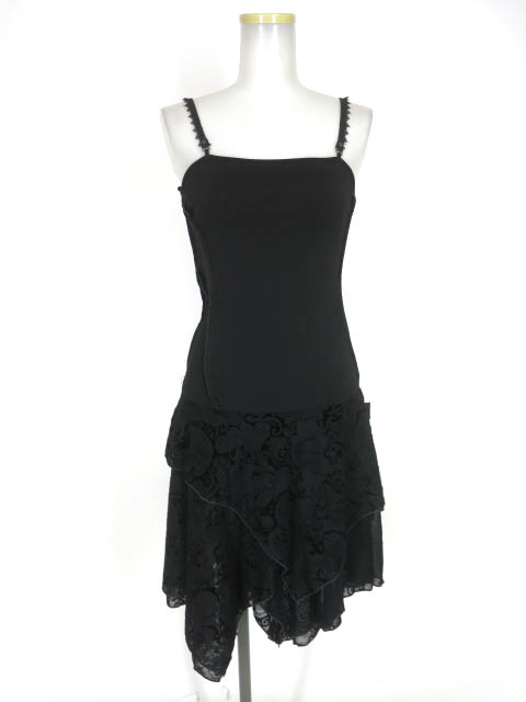 OZZ ONESTE フロッキープリントチュール付きキャミワンピース