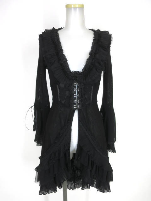 OZZ ONESTE メッシュチュールフリルロングカーディガン