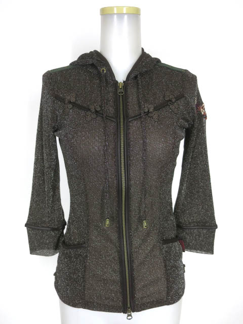 OZZ ONESTE チャイナボタン付きラメメッシュチュールパーカー