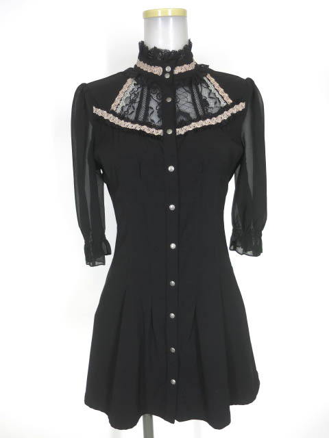 Ozz Croce 袖シフォン 胸レース切替ロングブラウス