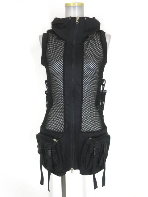 Qutie Frash メッシュ切替ミリタリーノースリーブジップジャケット