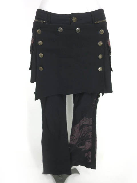 Ozz On 龍プリント オーバースカート付きパンツ