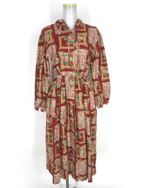 田園詩 ローズフレーム柄 フード付きワンピース