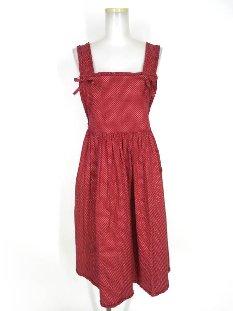 田園詩 ドット柄エプロンジャンパースカート