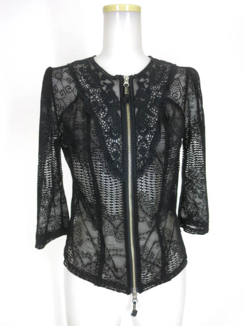 OZZ ANGELO レース七分袖ジップカーディガン