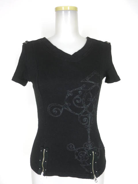 Ozz Croce 裾ジップ付きVネック半袖カットソー